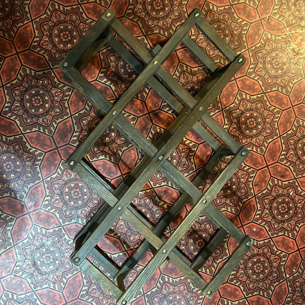 Collapsible Accordian 8 Wine Bottles Rack Vintage Wood Organizer